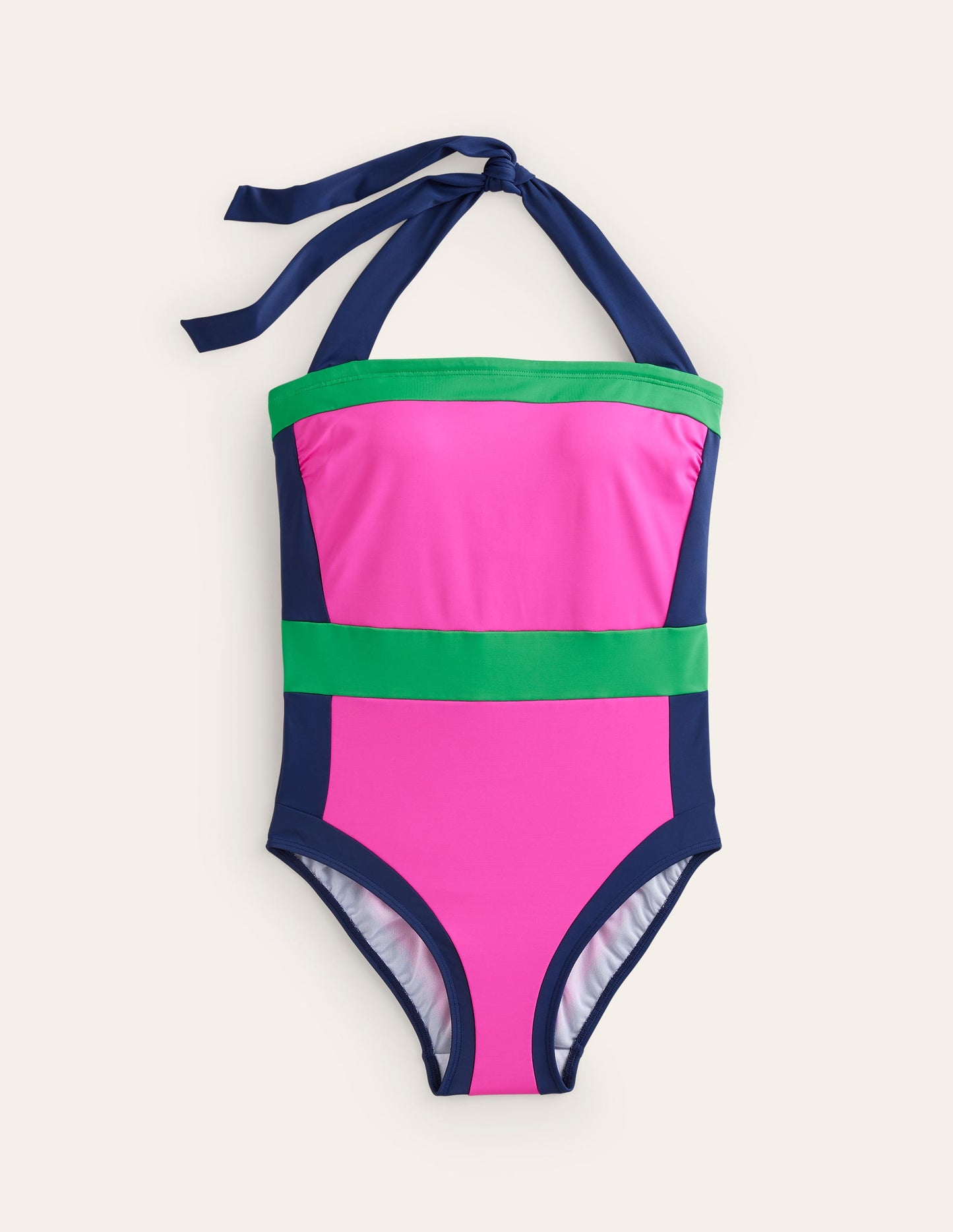 Santorini Halterneck Swimsuit-Super Pink Colourblock