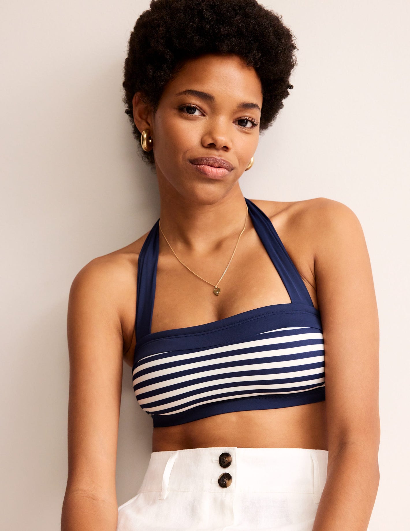 Santorini Bikini Top-French Navy, Ivory Stripe