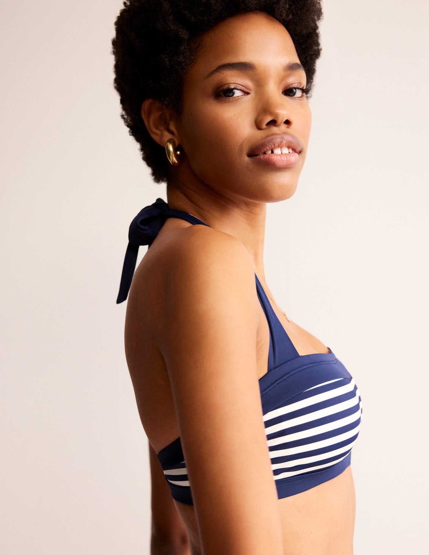 Santorini Bikini Top-French Navy, Ivory Stripe