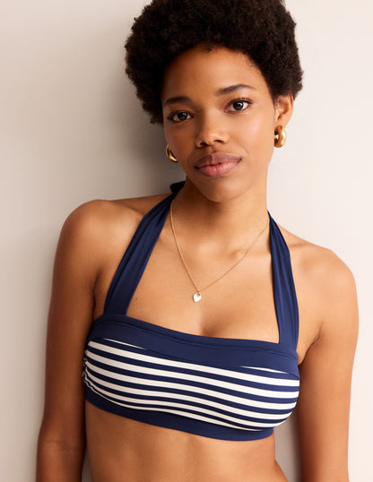 Santorini Bikini Top-French Navy, Ivory Stripe