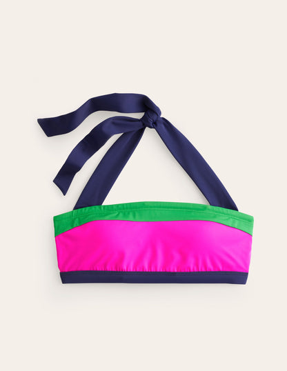 Santorini Bikini Top-Super Pink Colourblock