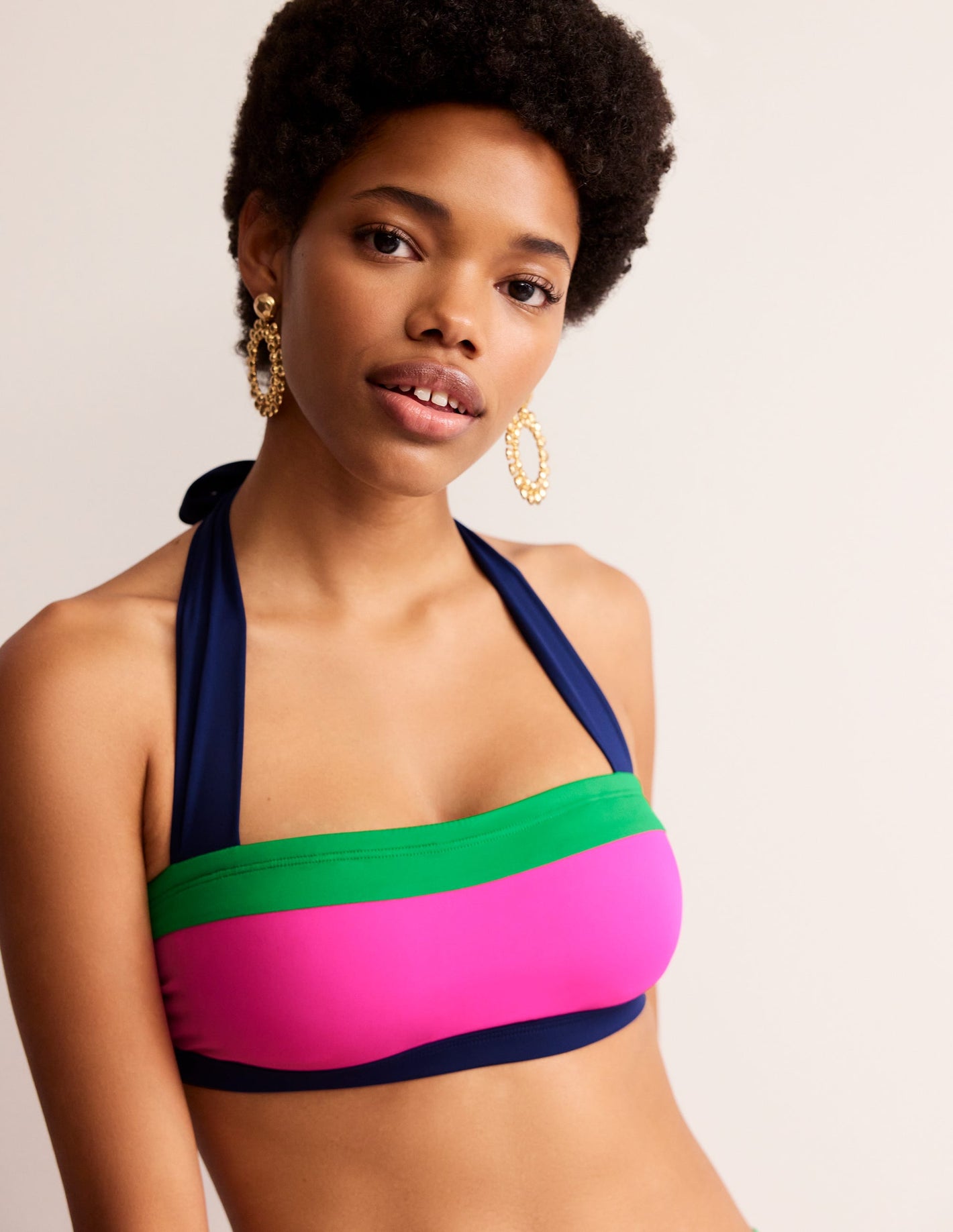 Santorini Bikini Top-Super Pink Colourblock