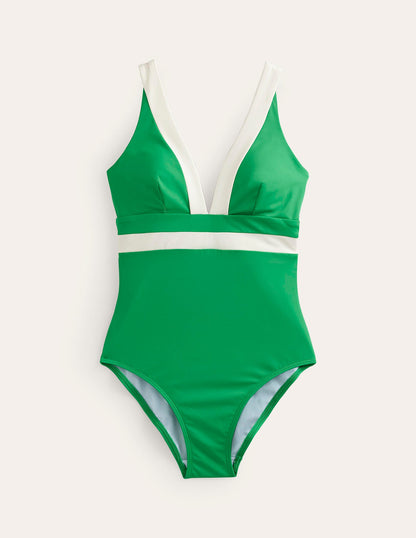 Core Panel Swimsuit-Bright Green, Ivory