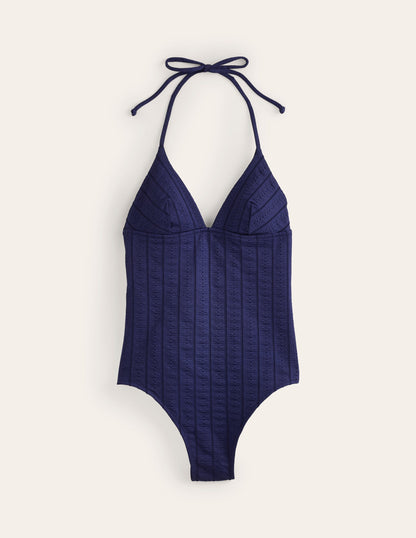 Symi String Swimsuit-Navy Floral Texture