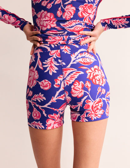 Swim Cycling Shorts-Surf The Web Blue, Rose Blush