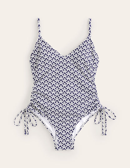 String Gather Swimsuit-Navy, Geo Terrace