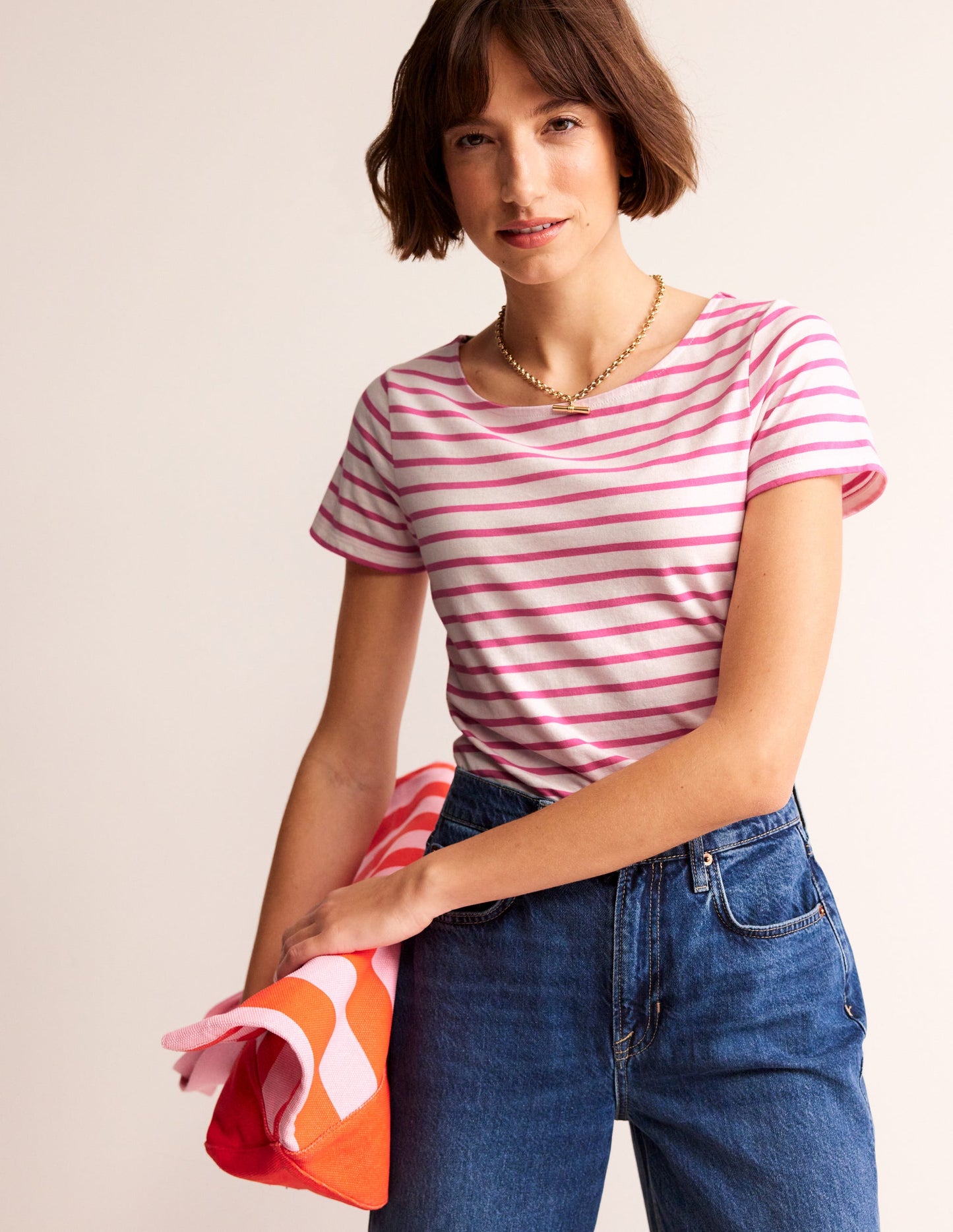 Ella Short Sleeve Breton-Ivory, Pink