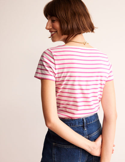 Ella Short Sleeve Breton-Ivory, Pink