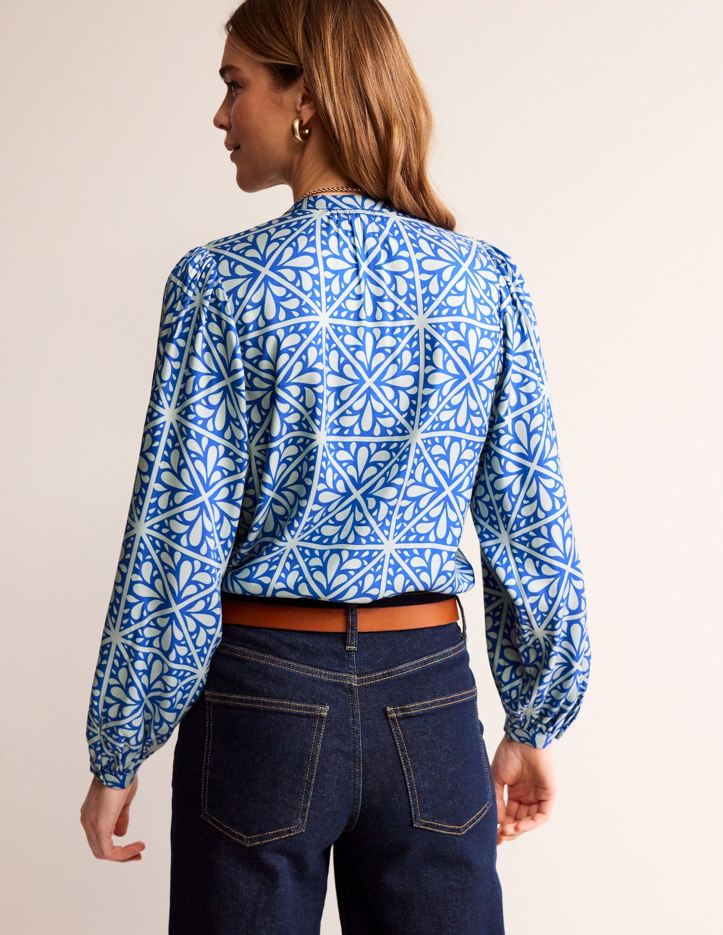 Blouson Sleeve Blouse-Surf The Web, Floral Mosaic