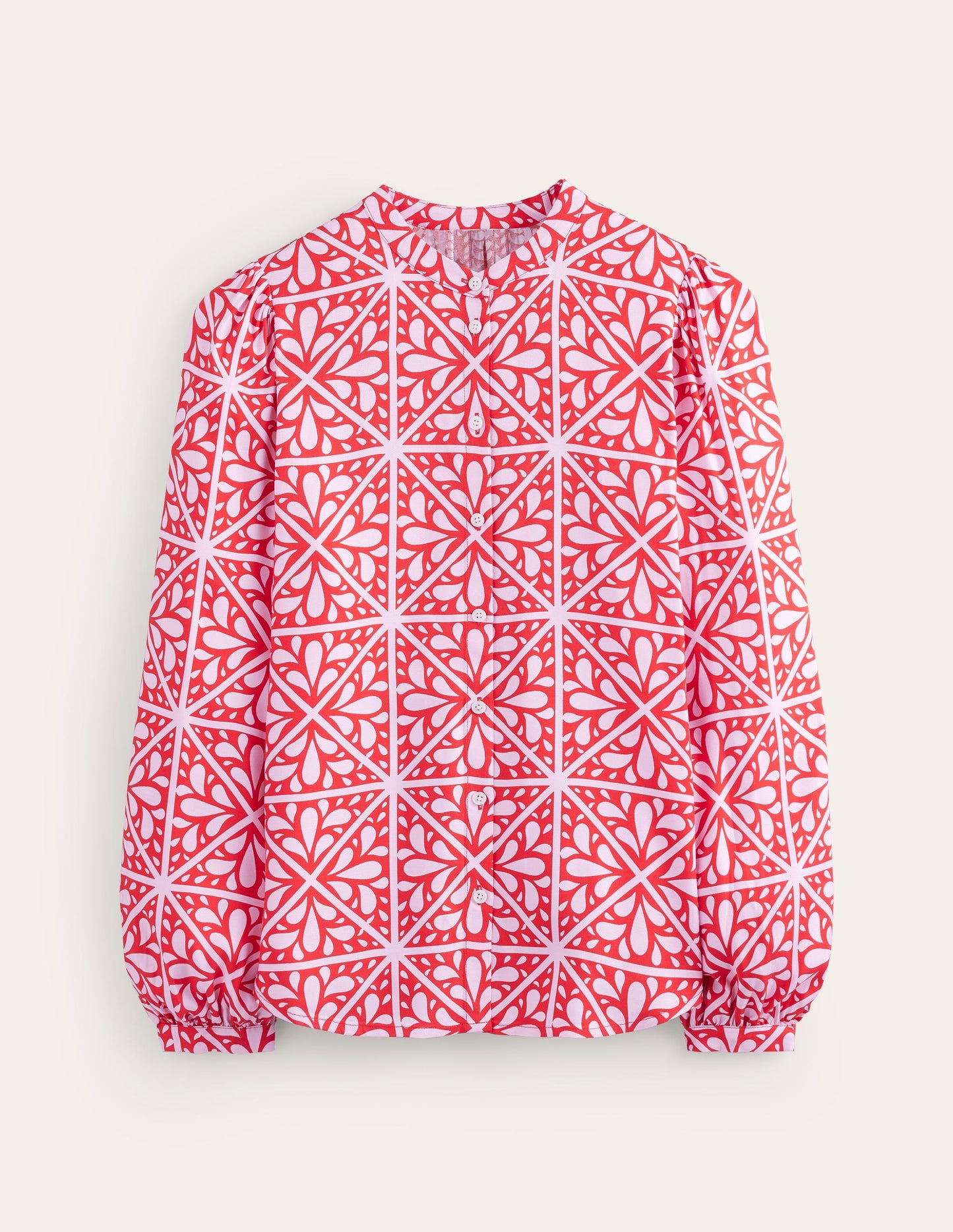 Blouson Sleeve Blouse-Flame Scarlet, Floral Mosaic