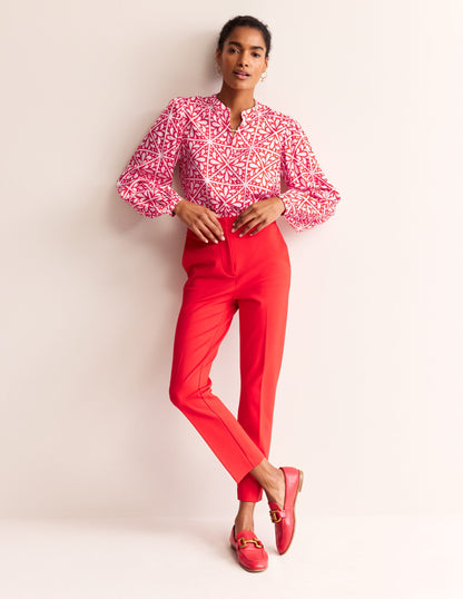 Blouson Sleeve Blouse-Flame Scarlet, Floral Mosaic