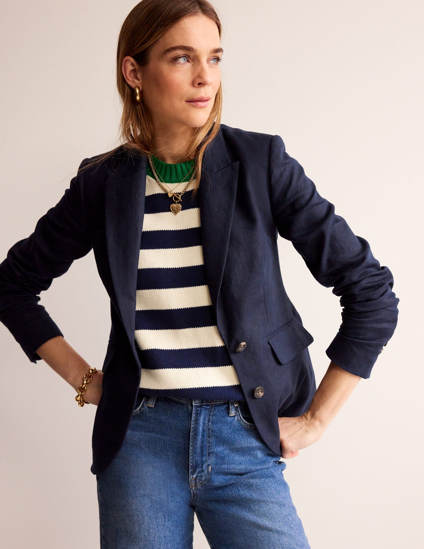 Marylebone Linen Blazer-Navy