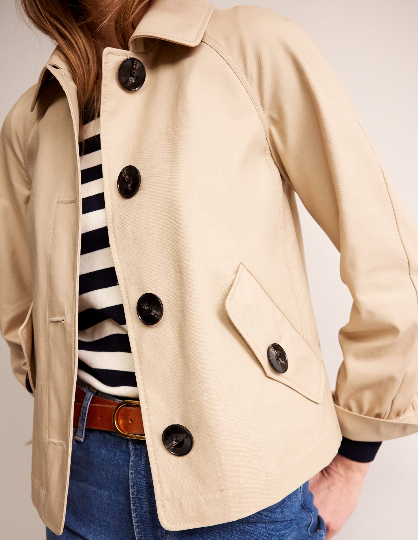 Cropped Trench Jacket-Neutral with Red Pop