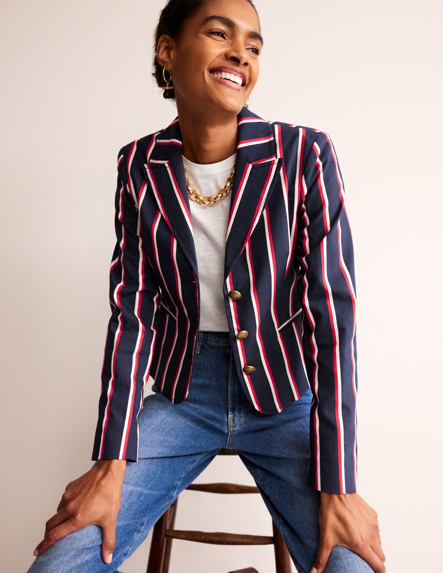 Canonbury Stripe Blazer-Navy, Red & White Stripe