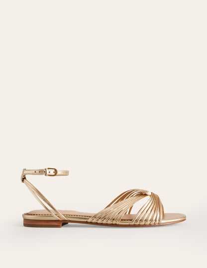 Twist Front Sandals-Gold Metallic Leather