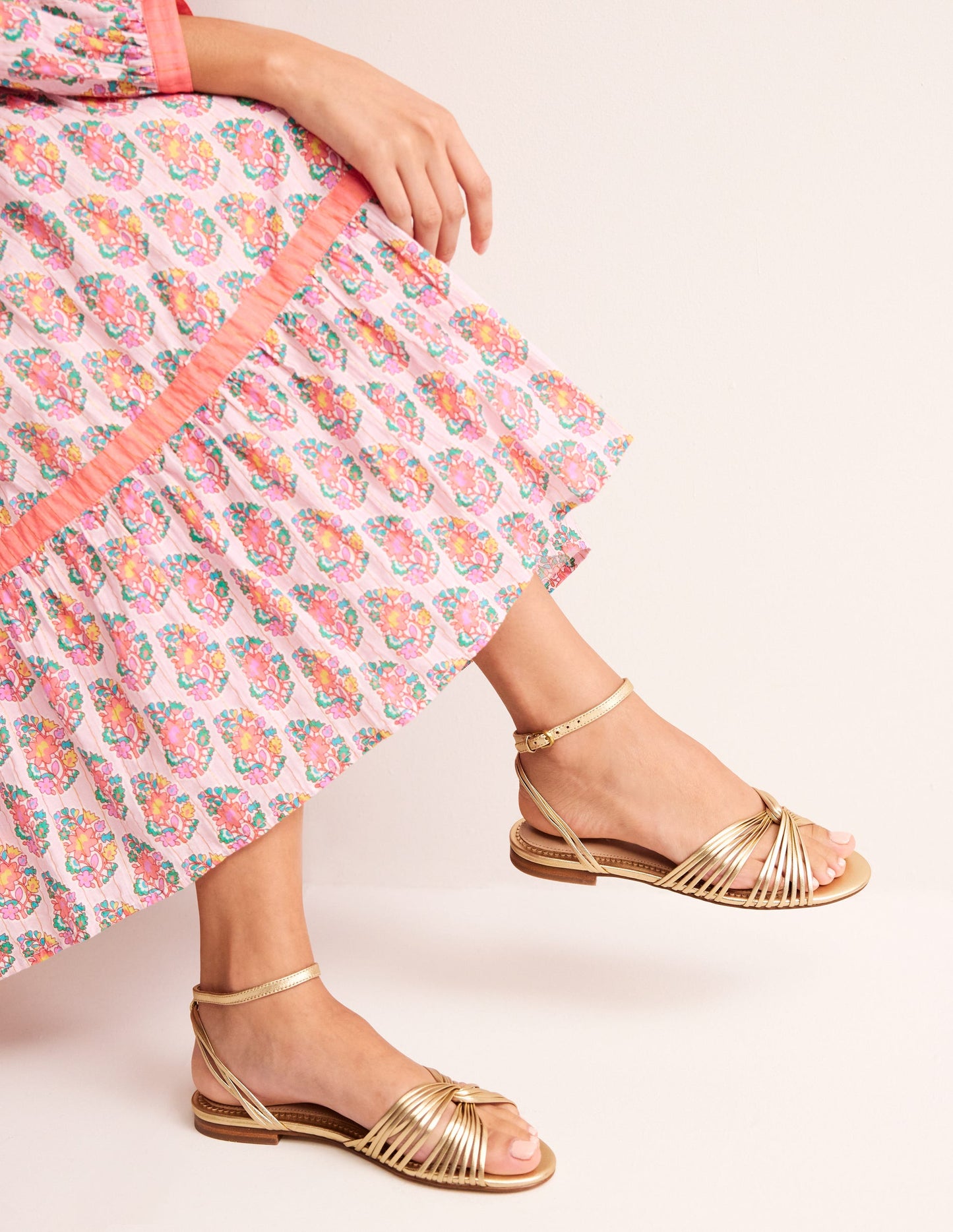 Twist Front Sandals-Gold Metallic Leather