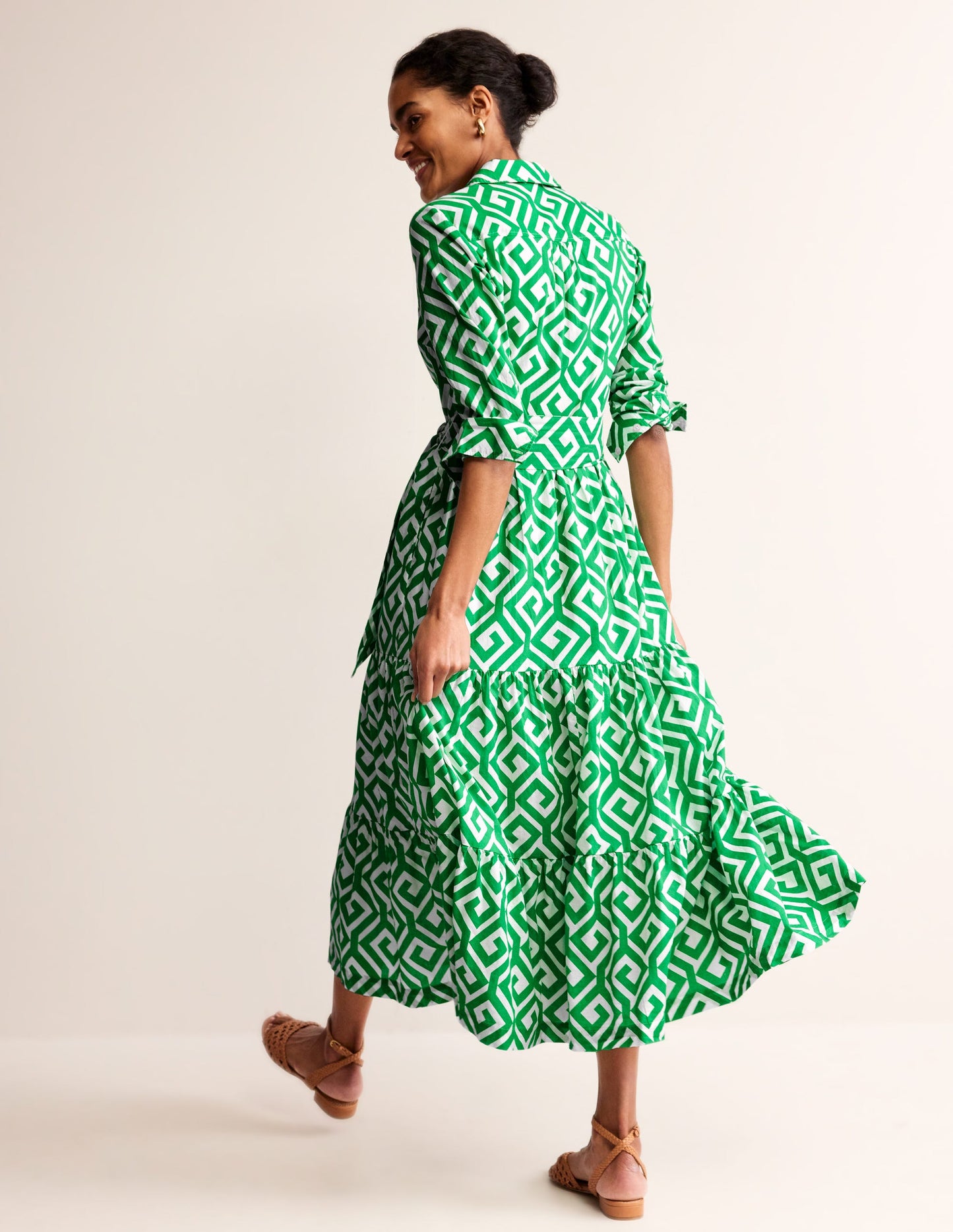 Flo Cotton Midi Shirt Dress-Green Tambourine, Maze