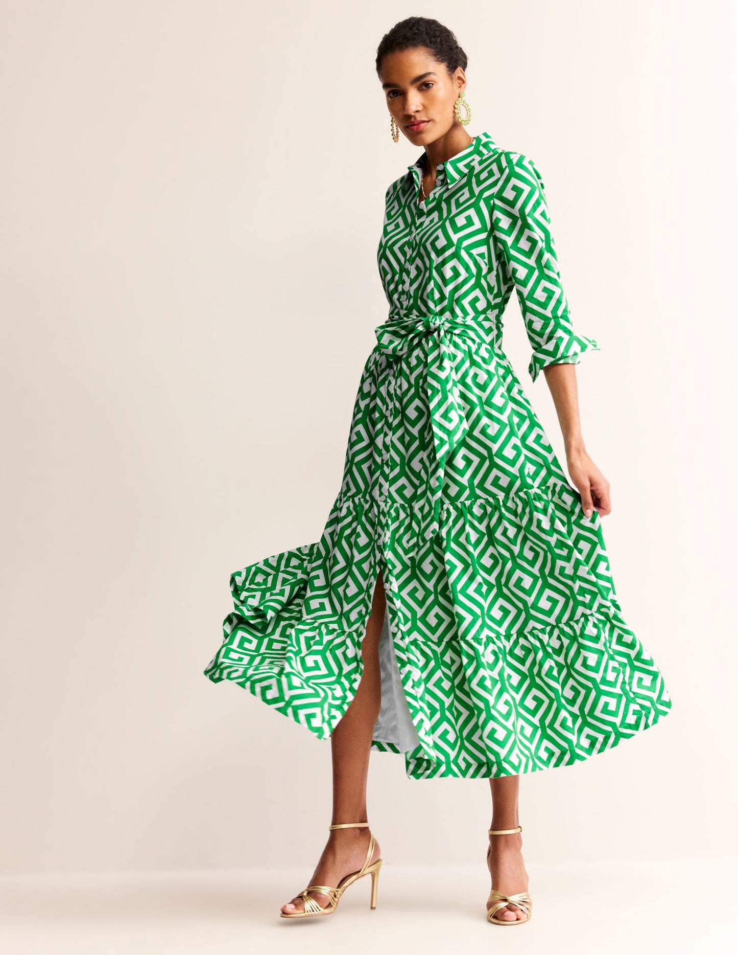 Flo Cotton Midi Shirt Dress-Green Tambourine, Maze