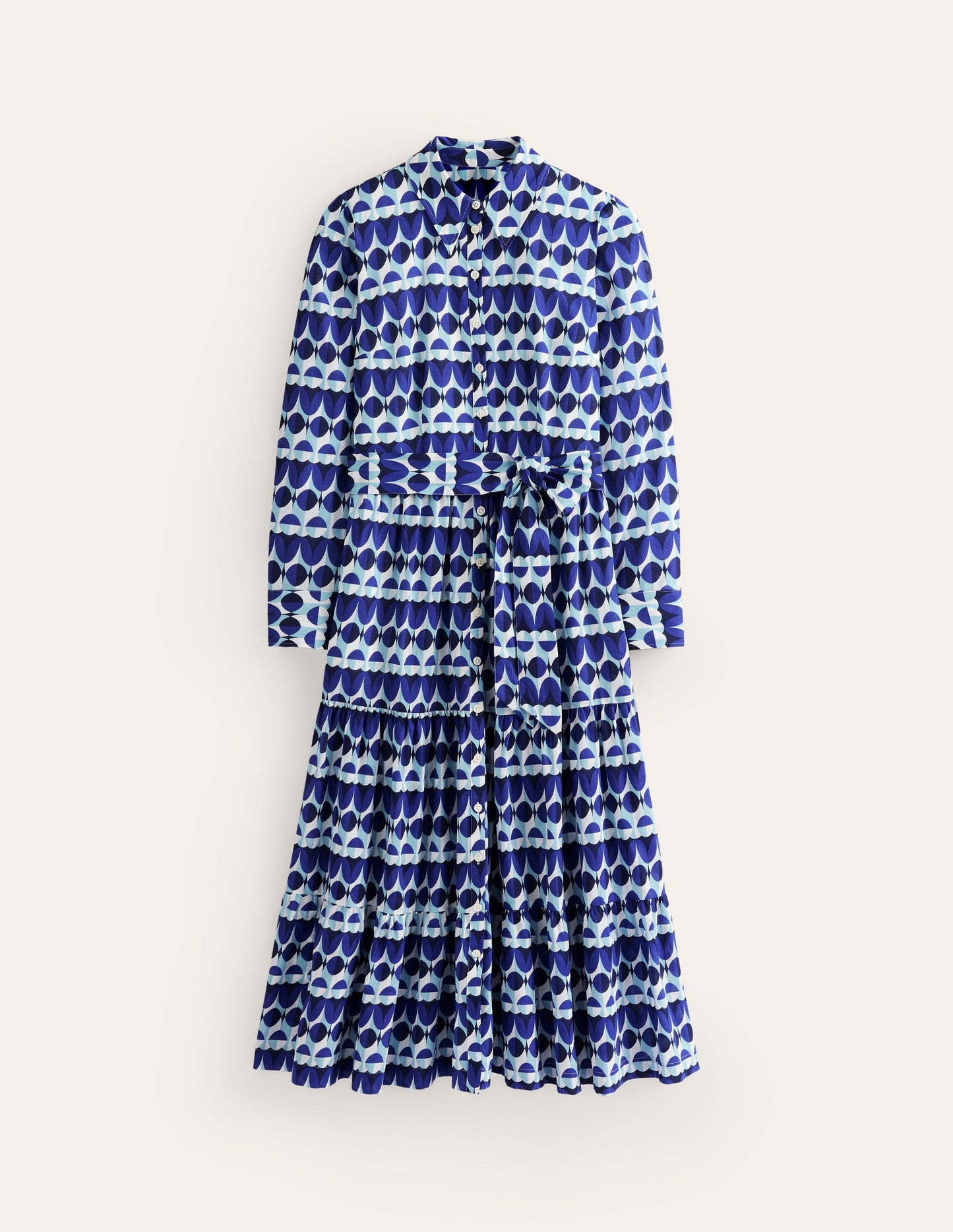 Flo Cotton Midi Shirt Dress-Blue, Abstract Illusion