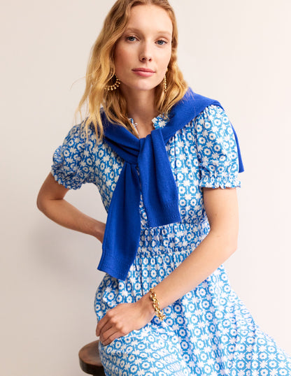 Rosanna Jersey Midi Tea Dress-Brilliant Blue, Blossom Tile