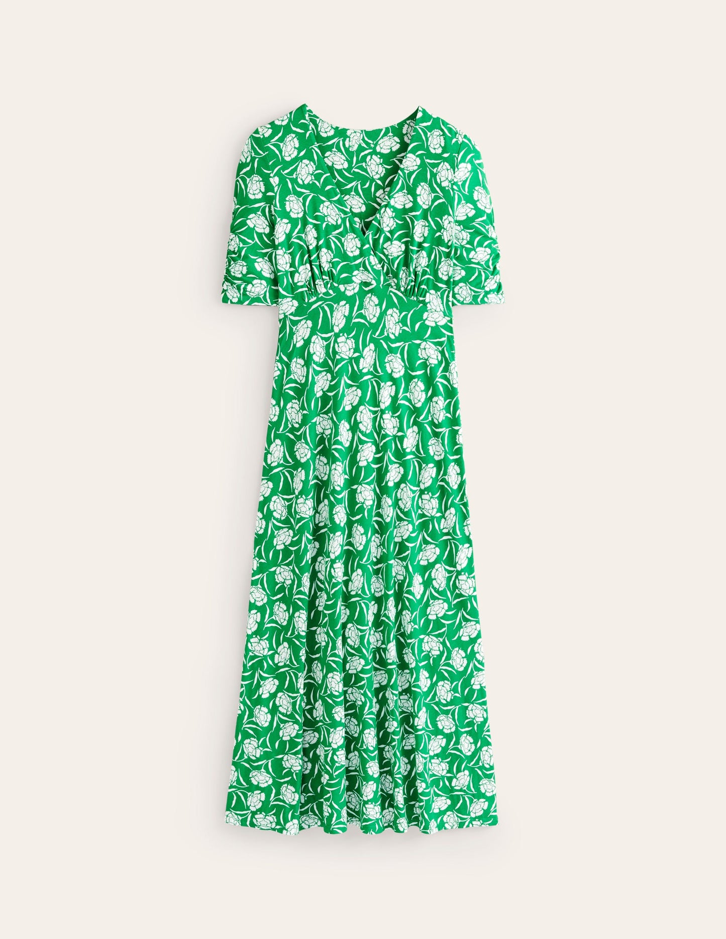 Rebecca Jersey Midi Tea Dress-Green Tambourine, Peony Sprig