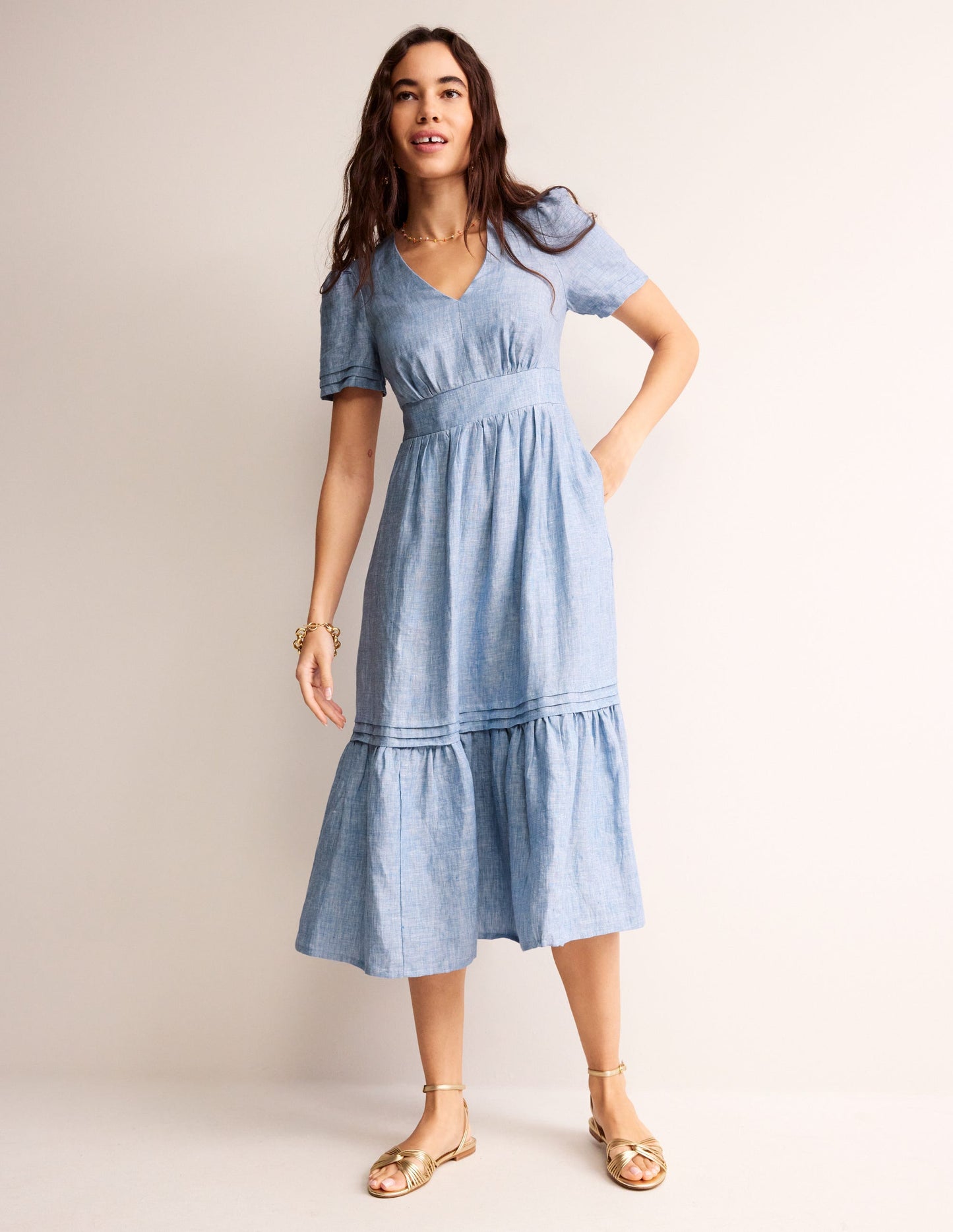 Eve Linen Midi Dress-Chambray