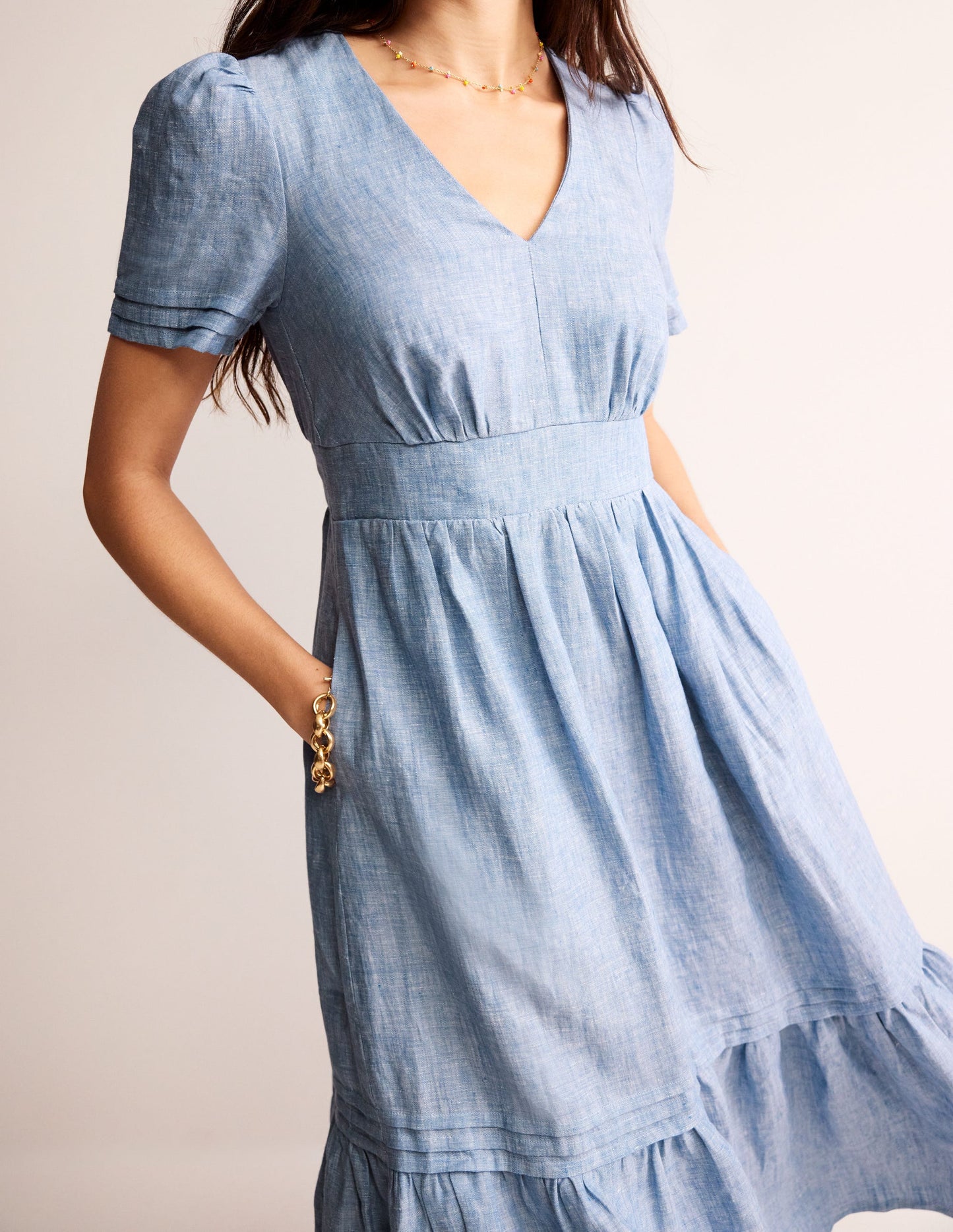 Eve Linen Midi Dress-Chambray