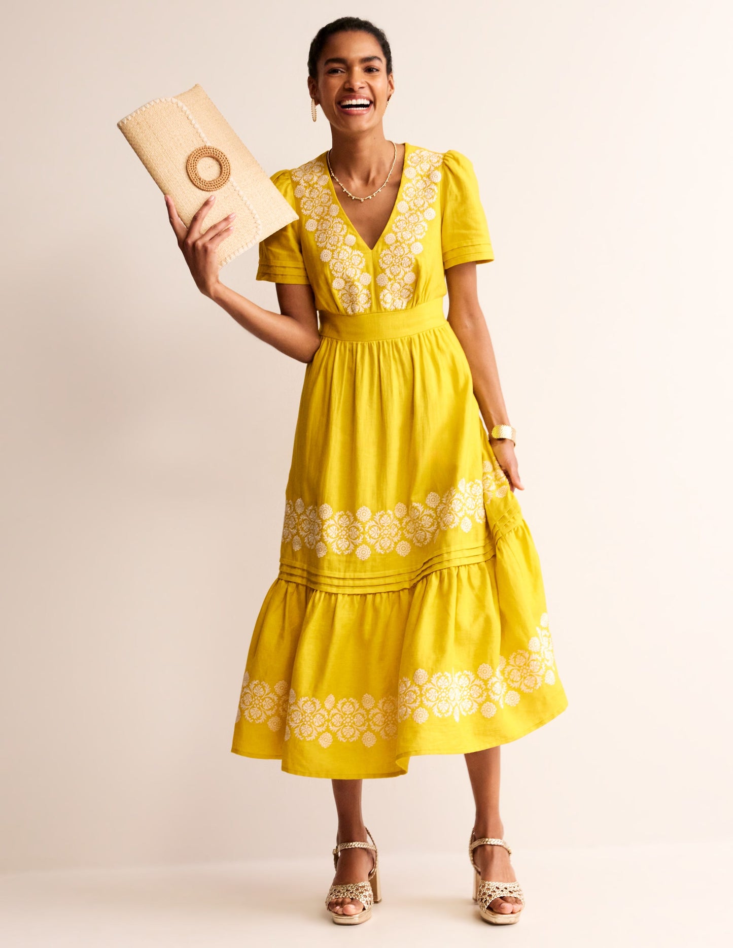 Eve Linen Midi Dress-Passion Fruit Embroidered