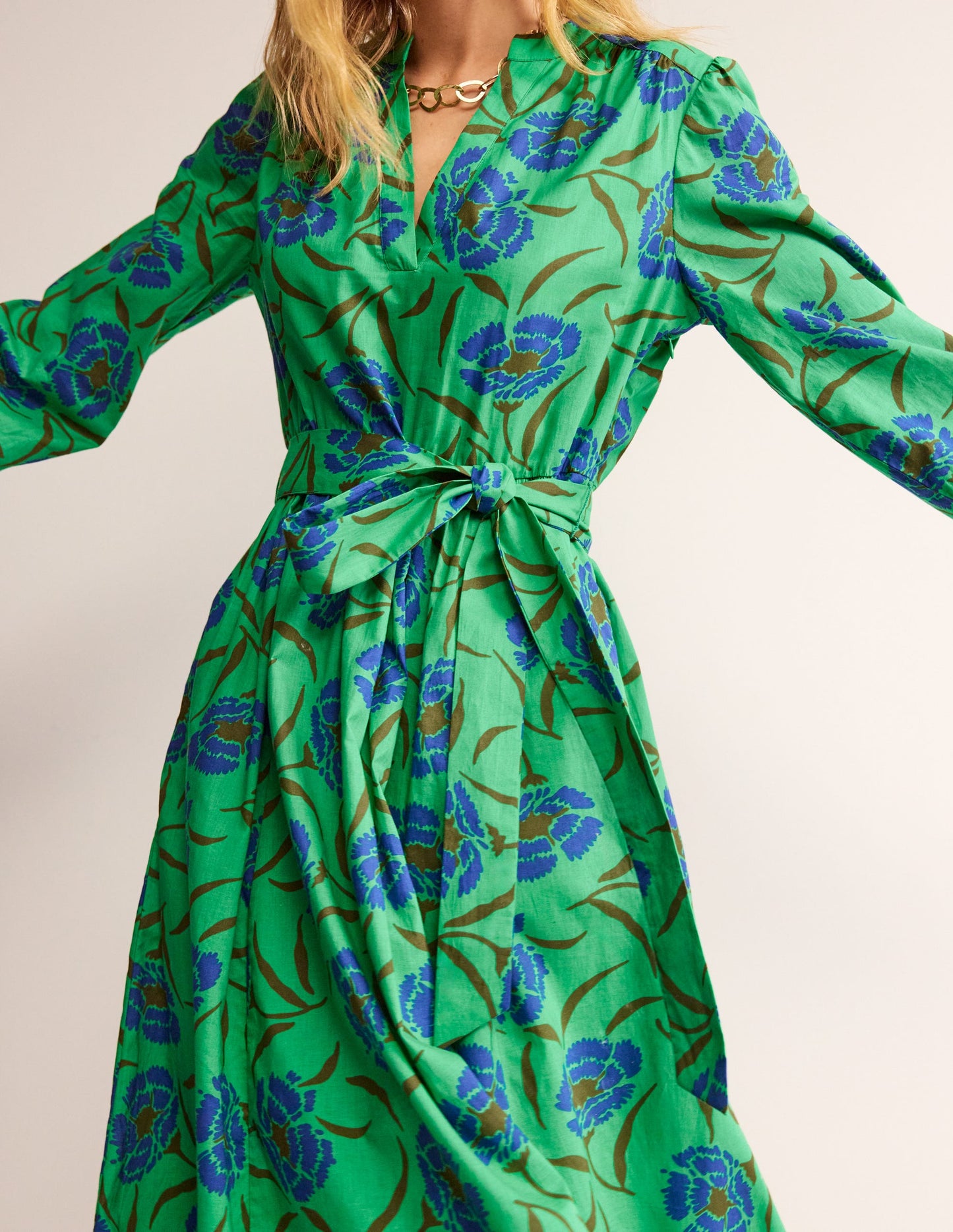 Jen Cotton Midi Dress-Ming Green, Peony Sprig