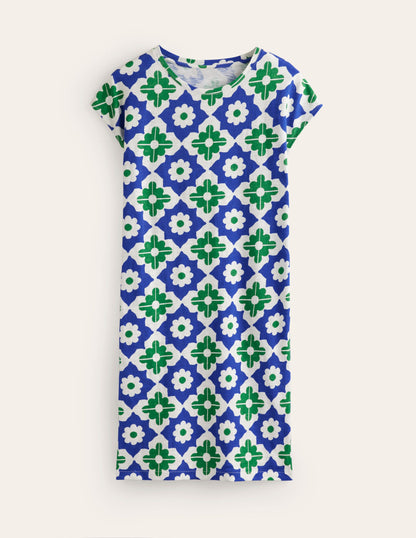 Leah Jersey T-shirt Dress-Green, Geometric Stamp