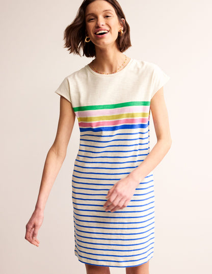 Leah Jersey T-shirt Dress-Green, Sangria Multistripe