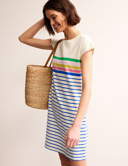 Leah Jersey T-shirt Dress-Green, Sangria Multistripe