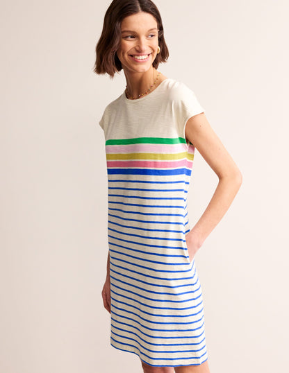 Leah Jersey T-shirt Dress-Green, Sangria Multistripe