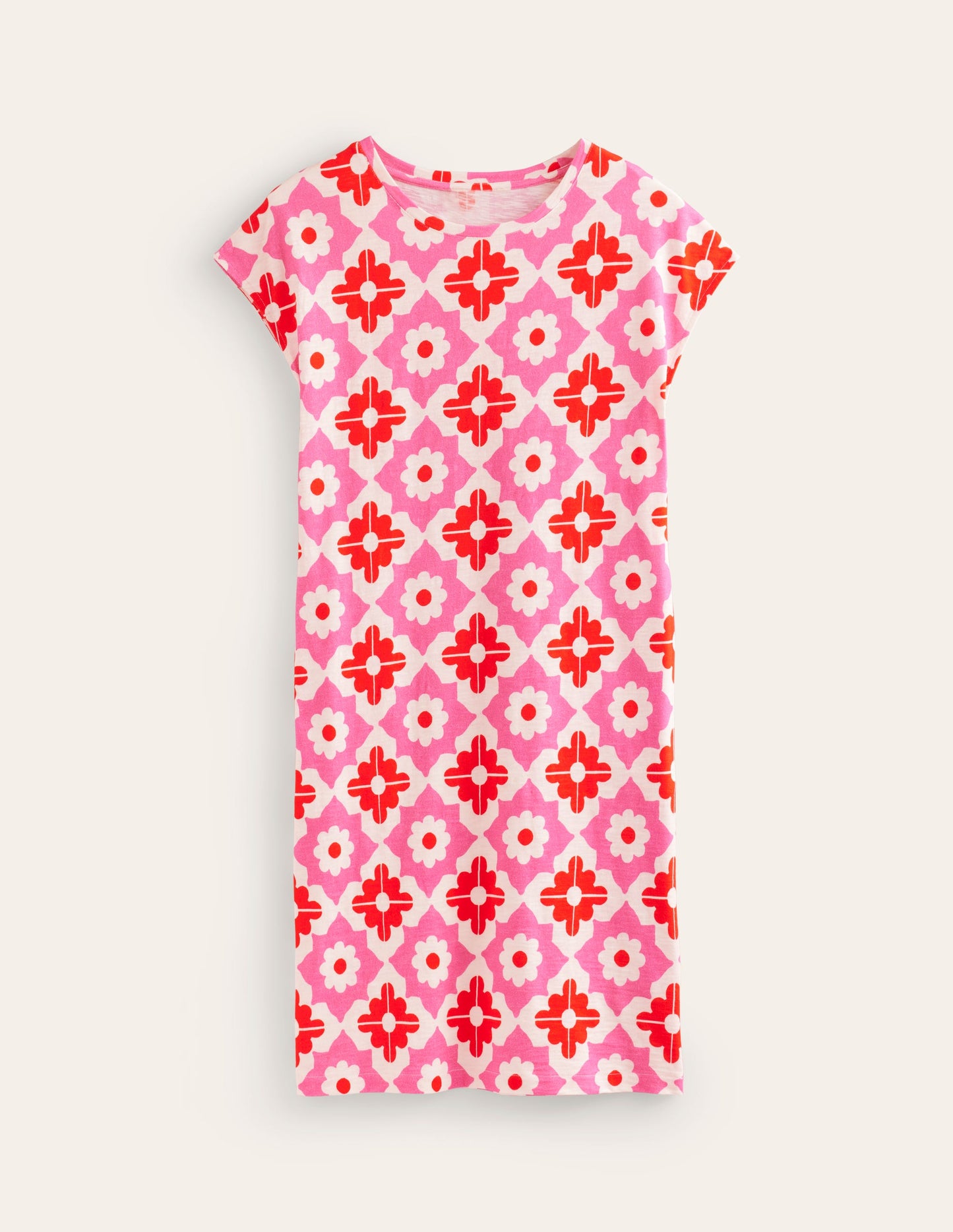 Leah Jersey T-shirt Dress-Pink Power, Geometric Stamp