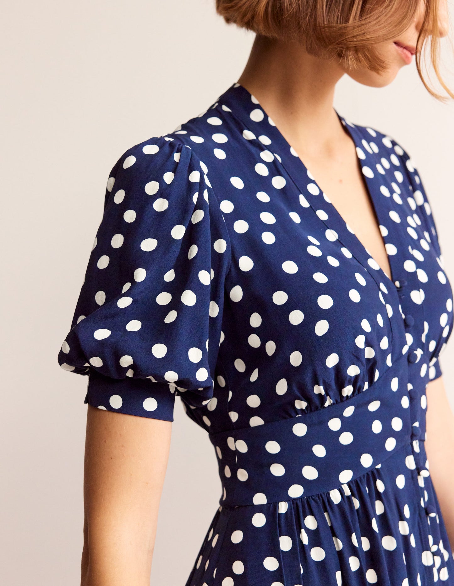 Elsa Midi Tea Dress-Navy Spot