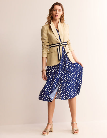 Elsa Midi Tea Dress-Navy Spot