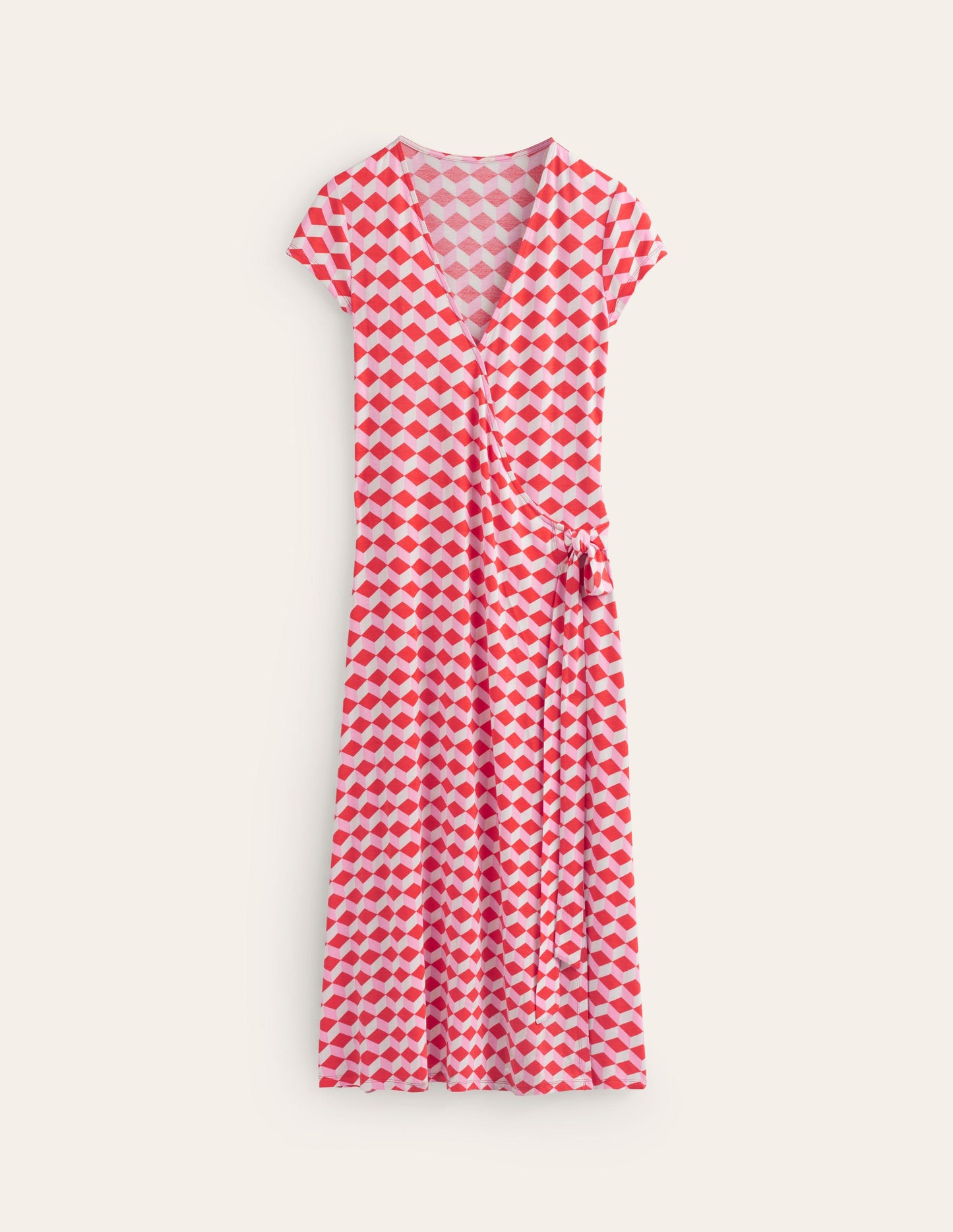 Joanna Cap Sleeve Wrap Dress-Red, Diamond Cube