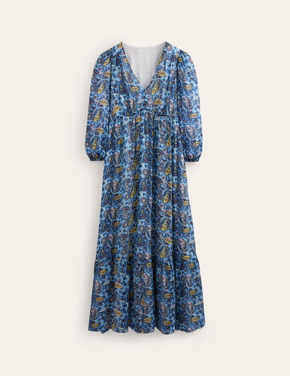 V Neck Puff Maxi Dress-Air Blue, Fantastical Small