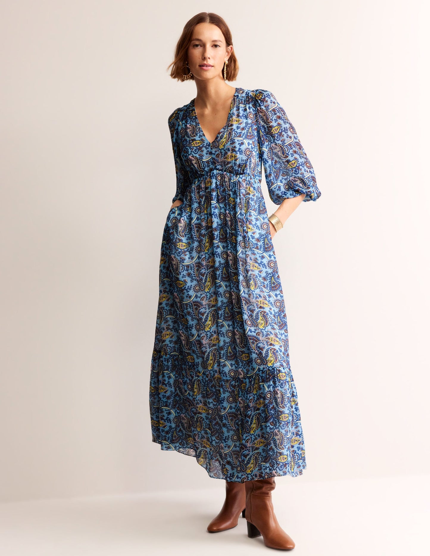 V Neck Puff Maxi Dress-Air Blue, Fantastical Small