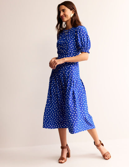 Liv Pleat Detail Midi Dress-Surf The Web, Abstract Dot