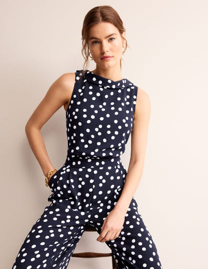 Clarissa Jumpsuit-Navy, Abstract Dot