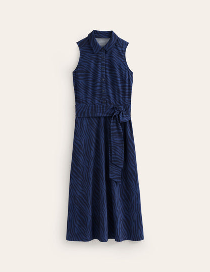 Laura Sleeveless Shirt Dress-True Navy, Animal Stripe