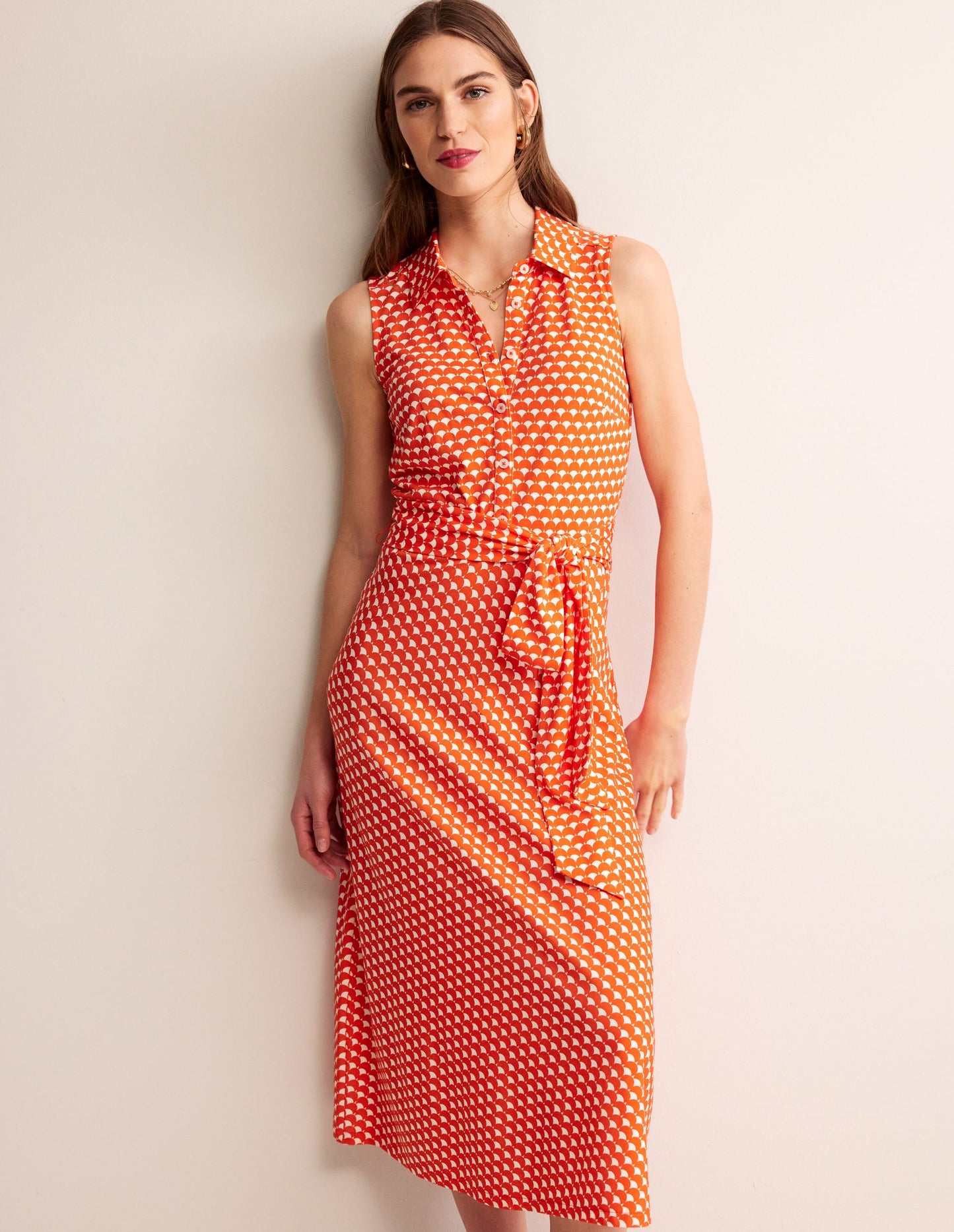 Laura Sleeveless Shirt Dress-Mandarin, Crescent Stamp