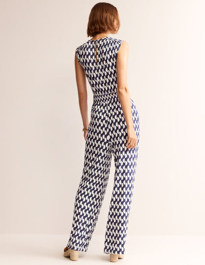 Thea Jersey Jumpsuit-Navy, Geo Wave