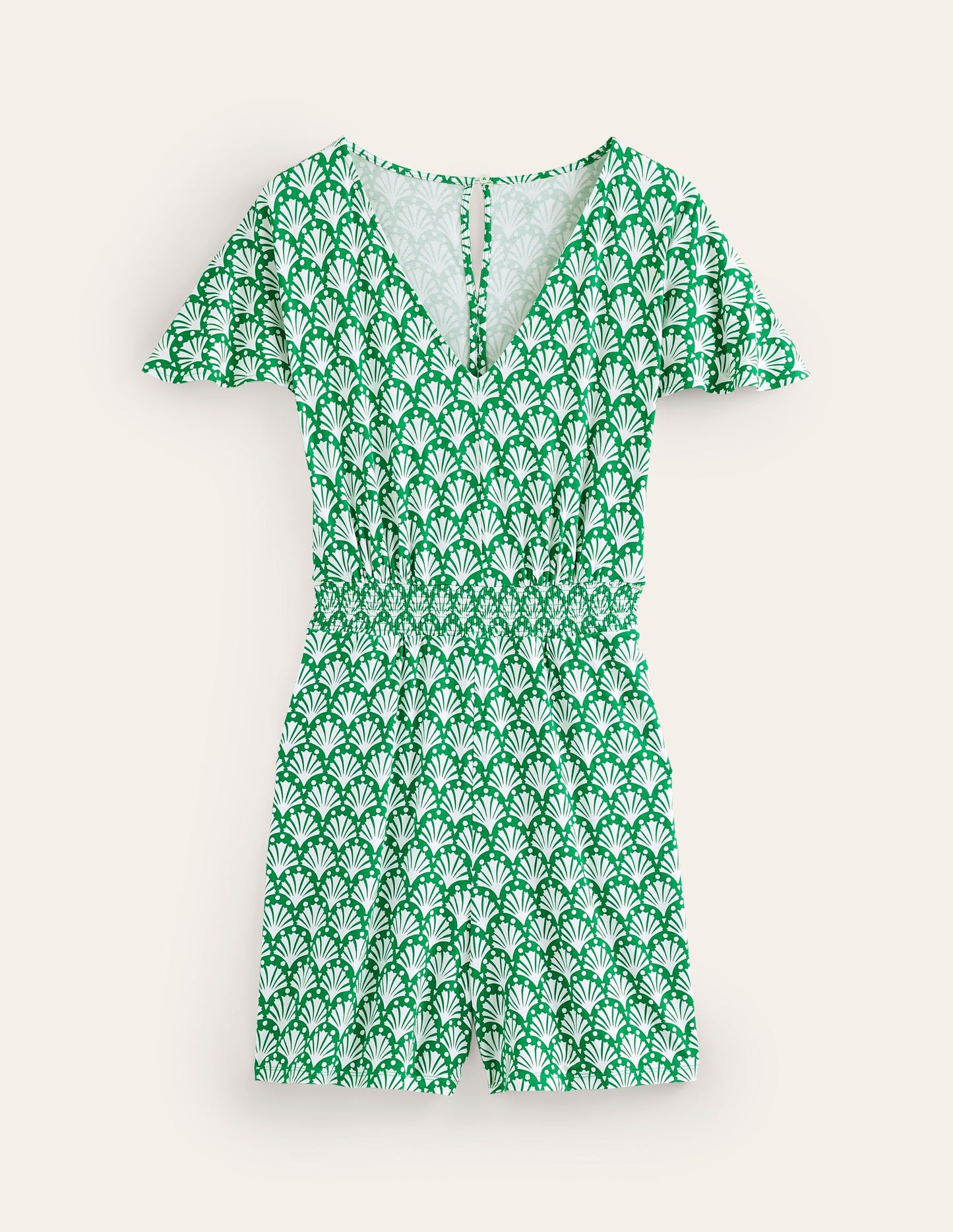 Smocked Jersey Playsuit-Green Tambourine, Shells