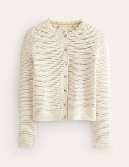 Textured Scallop Cardigan-Warm Ivory