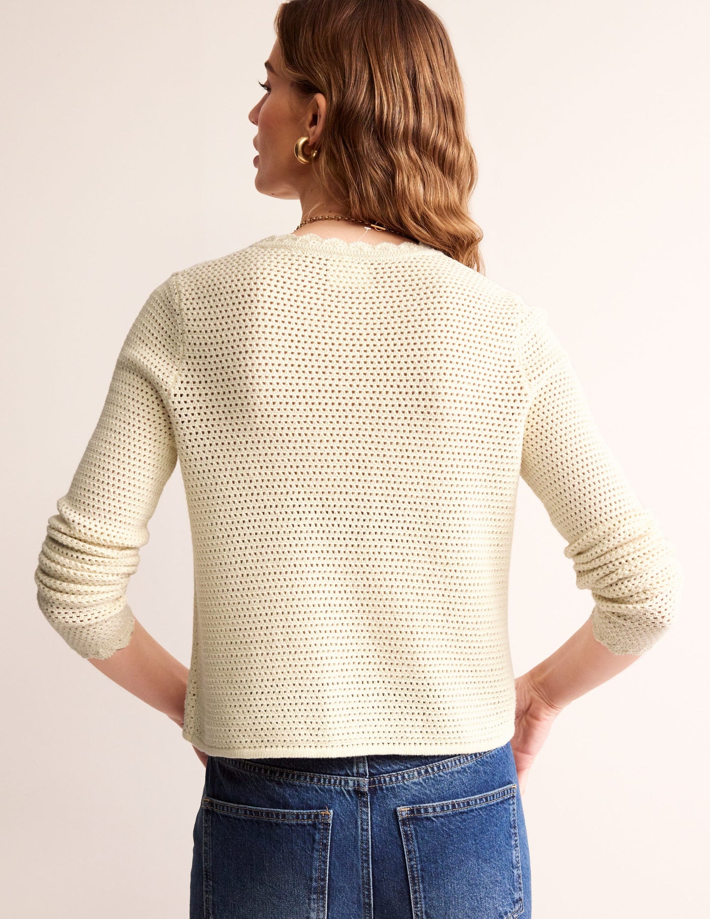 Textured Scallop Cardigan-Warm Ivory