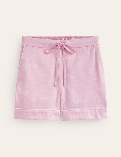 Cotton Sateen Pyjama Shorts-Pink, Bunny Hop