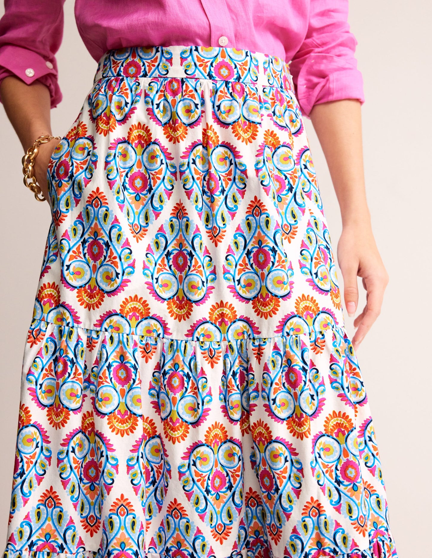 Lorna Tiered Maxi Skirt-Multi, Flora Stamp