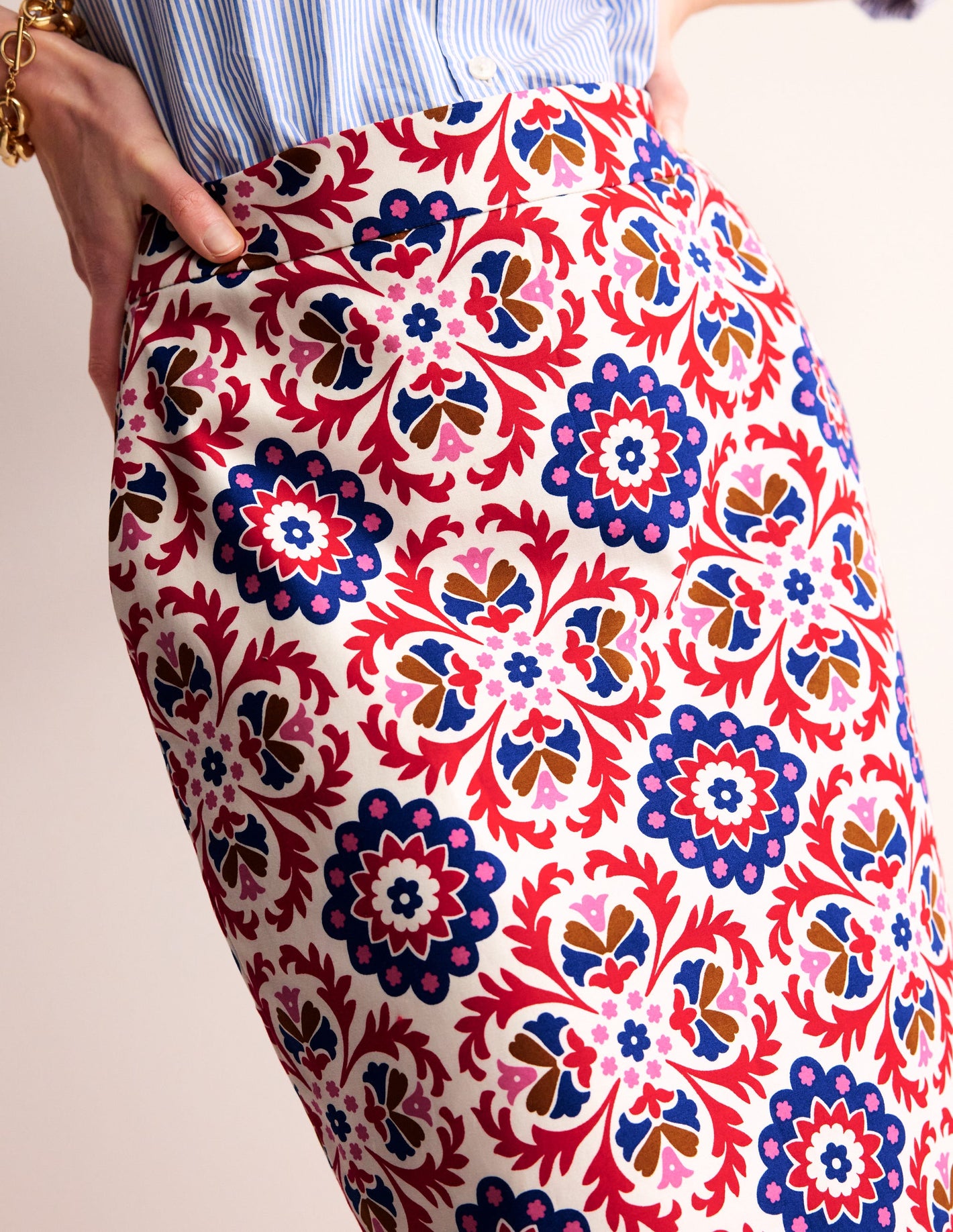 Printed Pencil Skirt-Rubicondo, Mosaic Bloom